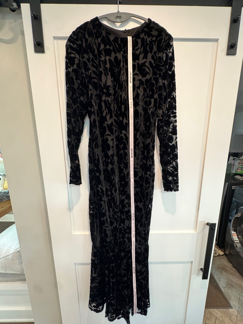 Mac Duggal Black Velvet Burnout Long Sleeve Maxi Dress